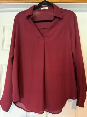 Maurices Maroon Collared V-Neck Blouse